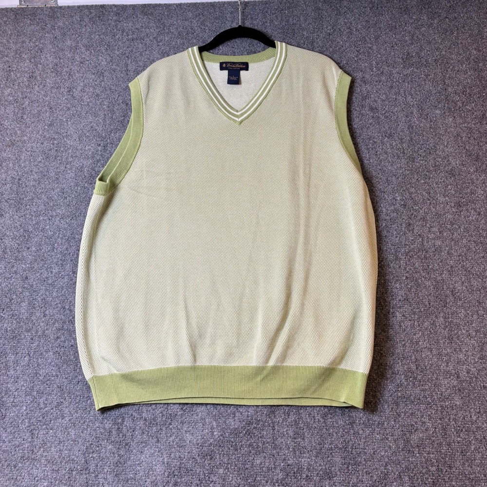 Brooks Brothers Sweater Vest Pima‎ Cotton V-Neck Sleeveless Preppy Green Mens L